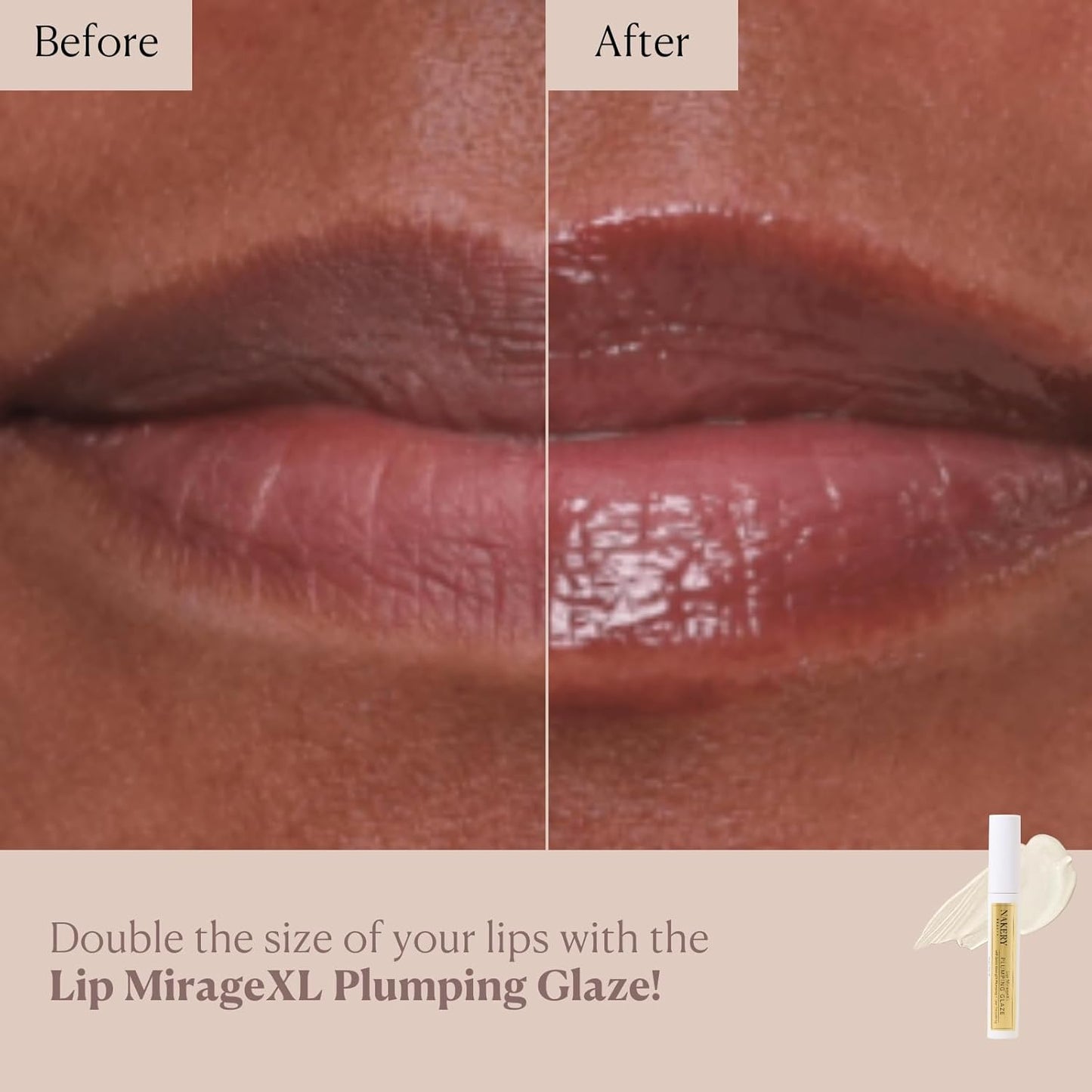 Lip Plumper - Nakery Lip MirageXL Plumping Glaze with Peptides | Hydrating Gloss for Fuller Lips, Cooling Effect, Instant Volume