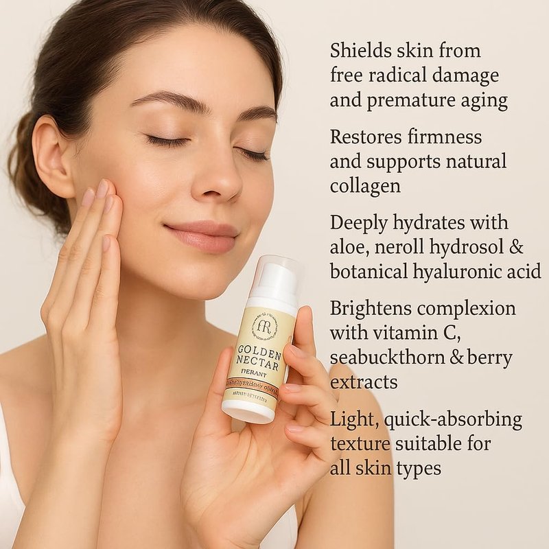 Hope Ridge Naturals Golden Nectar Serum, Organic Antioxidant Face Serum with Vitamin C, Hyaluronic Acid, CoQ10, Seabuckthorn, Rosehip, 1 oz