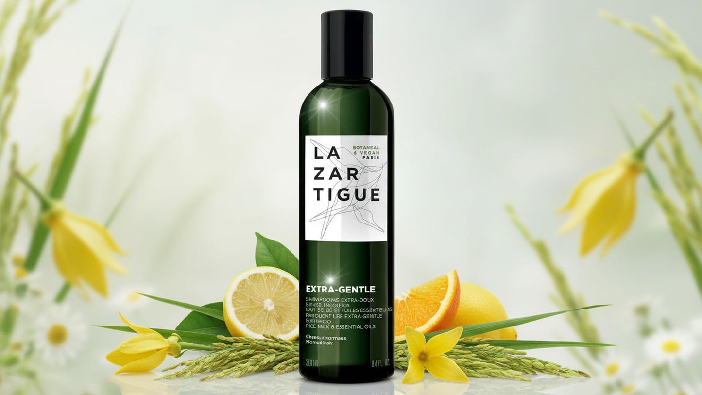 Lazartigue Extra Gentle Hair Shampoo, Prevents Irritations & Dandruff, Enhances Strength & Shine, Vegan, Sulfate and Silicone Free, 8.4 Fl Oz
