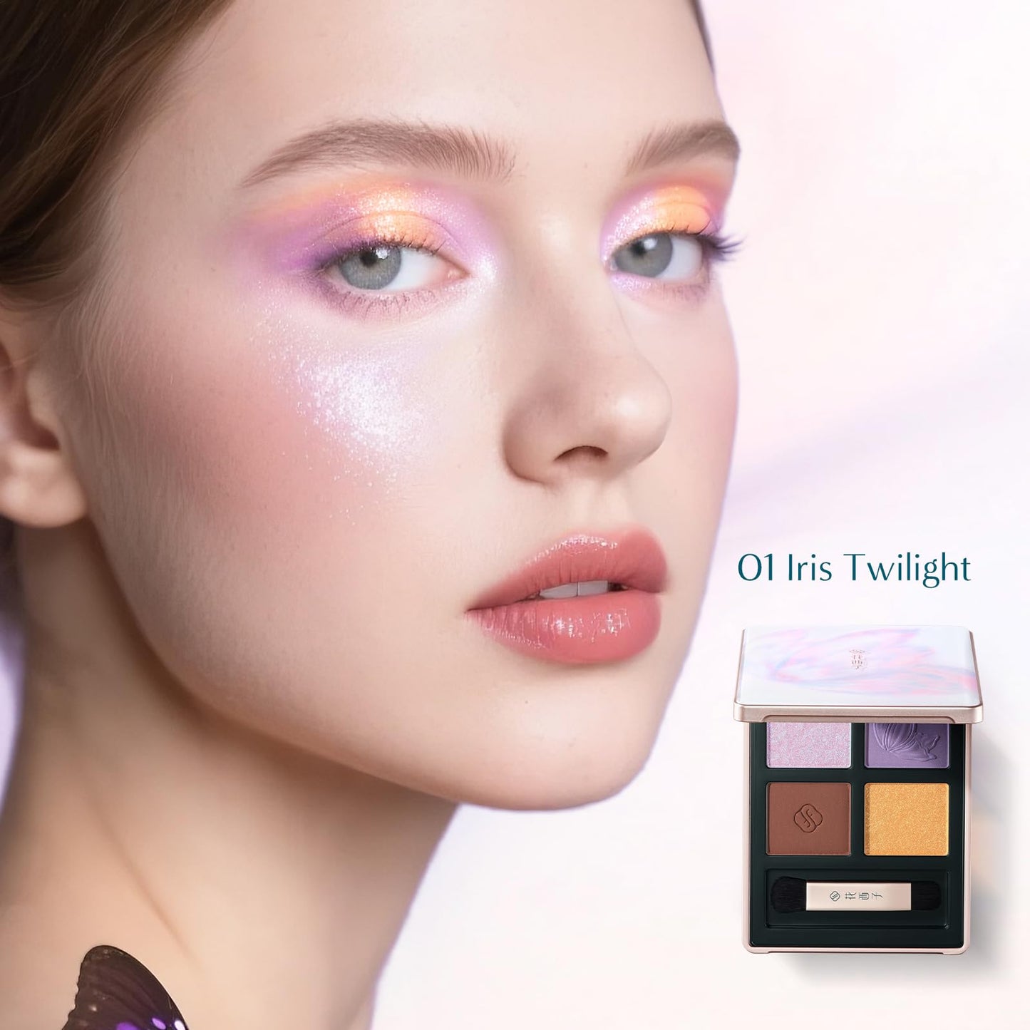 FLORASIS Butterfly Glitter Quad Eyeshadow Palette (02 Peach Haze, 1 Count)