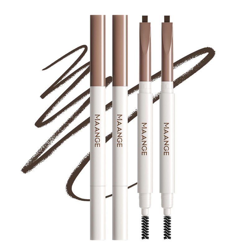 2Pcs MAANGE Eyebrow Pencil, Retractable Definer Dual-Sided Brow Brush,3D Long-lasting Smudge-Proof Eye Brow Pen Makeup, Fine Tip, Fills in Sparse Areas and Gaps,Brown-B202