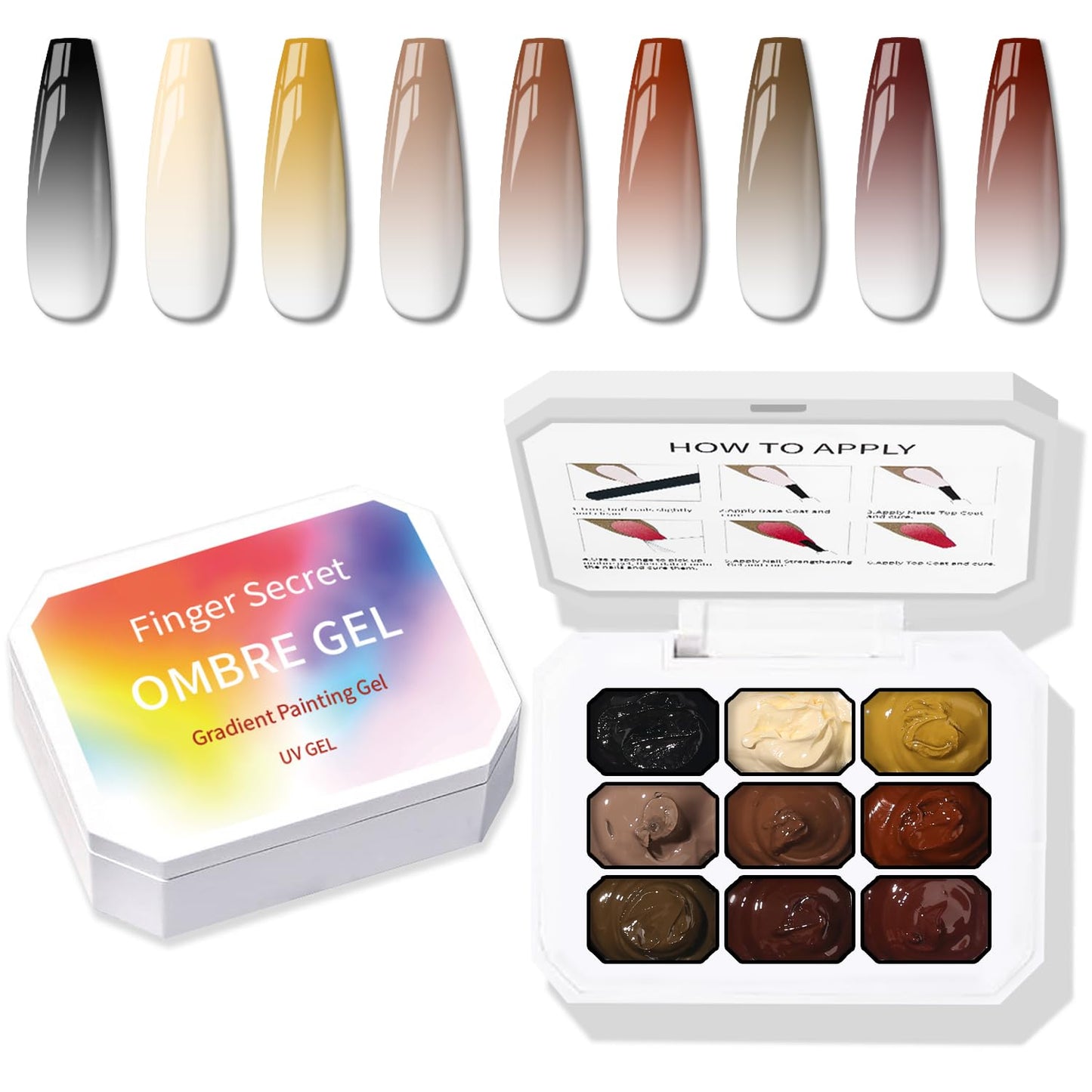 Ombre Nail Gel Set - 9 Colors Sponge Pat Paint for Floral Nail Art, No Wipe, UV/LED Curing