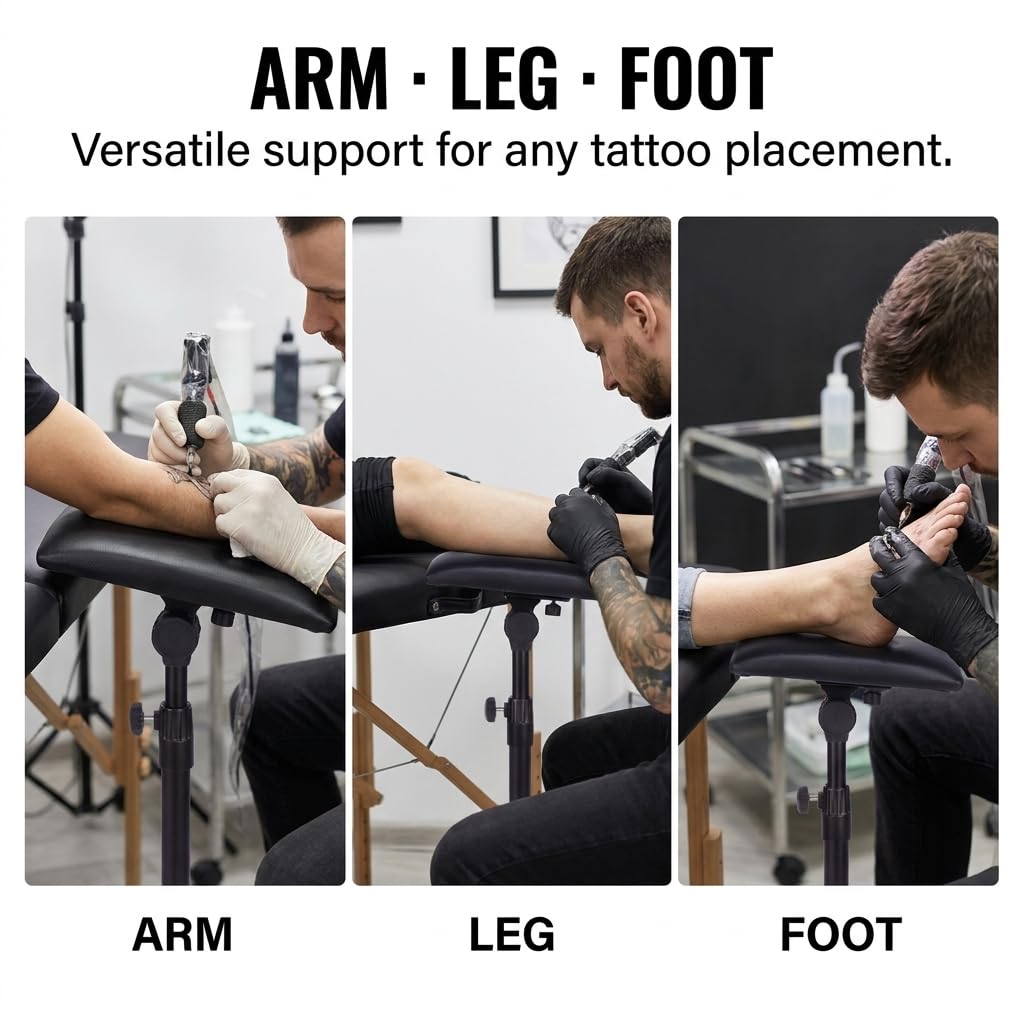 Armrest, Height Adjustable Tripod Arm Stand Foldable Foam Pad Arm Bar Leg Rest Studio Stand Workstation with PU Leather Pad for Studio Salon Supplies Tool