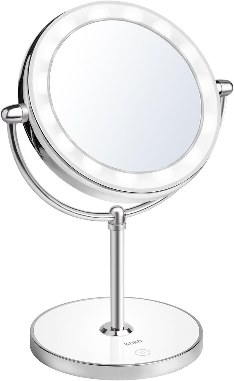 Lighted Makeup Mirror - 1X & 7X Magnification, Double-Sided, Cordless & Rechargeable | Round Shape with Touch Button