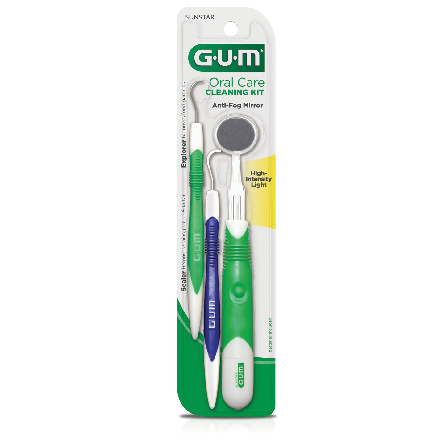 GUM Oral Care Dental Cleaning Kit, Dental Mirror with Light, Explorer Pick, and Dental Scaler, Professional Quality Stainless Steel Dental Tools, Easy-Grip Handle (6pk)