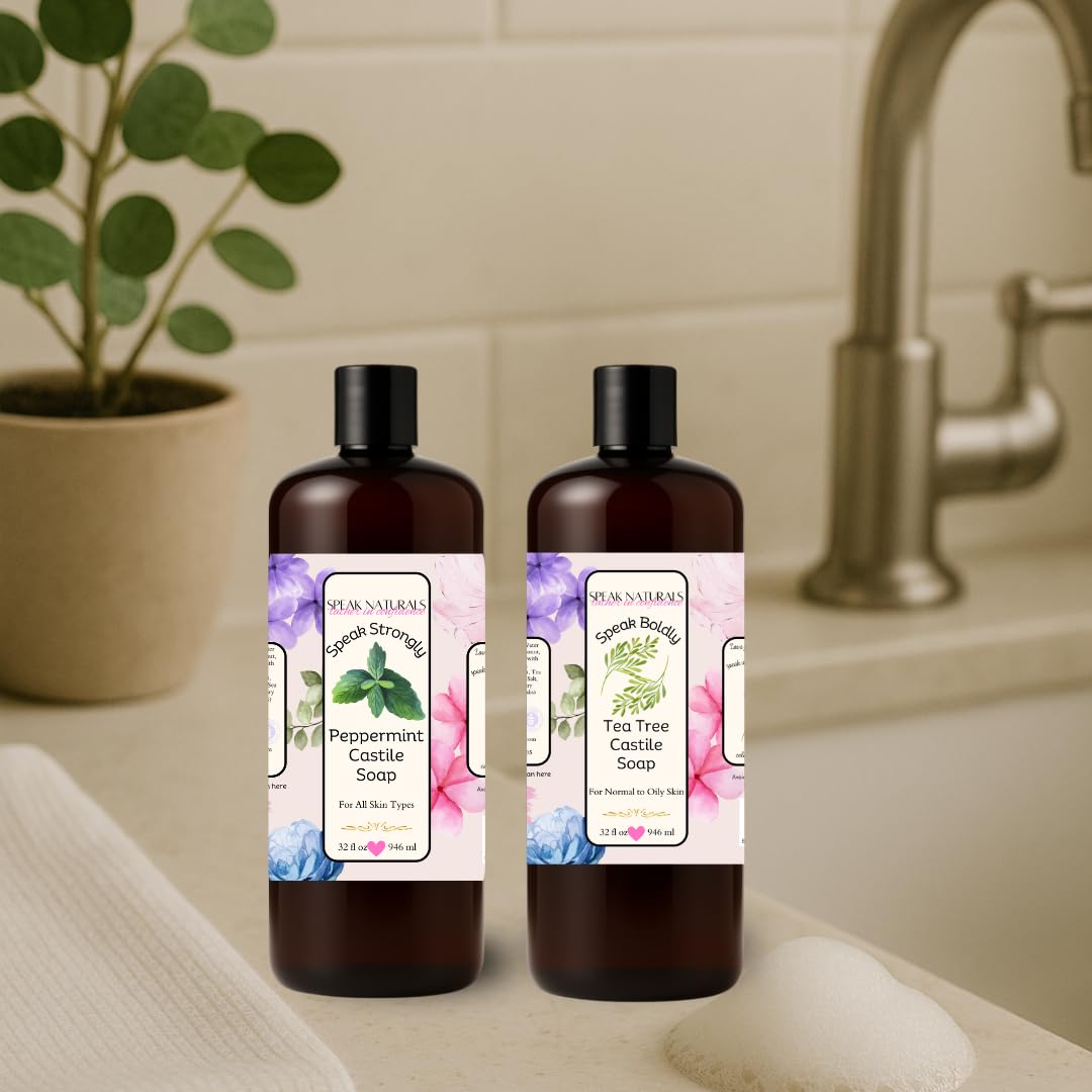 Speak Naturals Teatree and Peppermint Castile Soap for Sensitive Skin 2 Pack with Pumps 32 Fl Oz