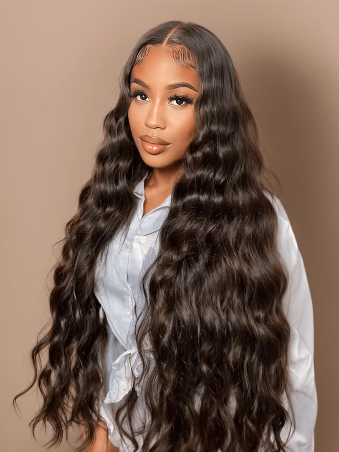 Curly V Part Wig Water Wave No Leave Out V Part Wigs Full Head Clip In Upgrade U Part Glueless Half Wigs for Black Women Premium Fiber & Remy Human Hair Blended (Black2.0, 18 Inch)