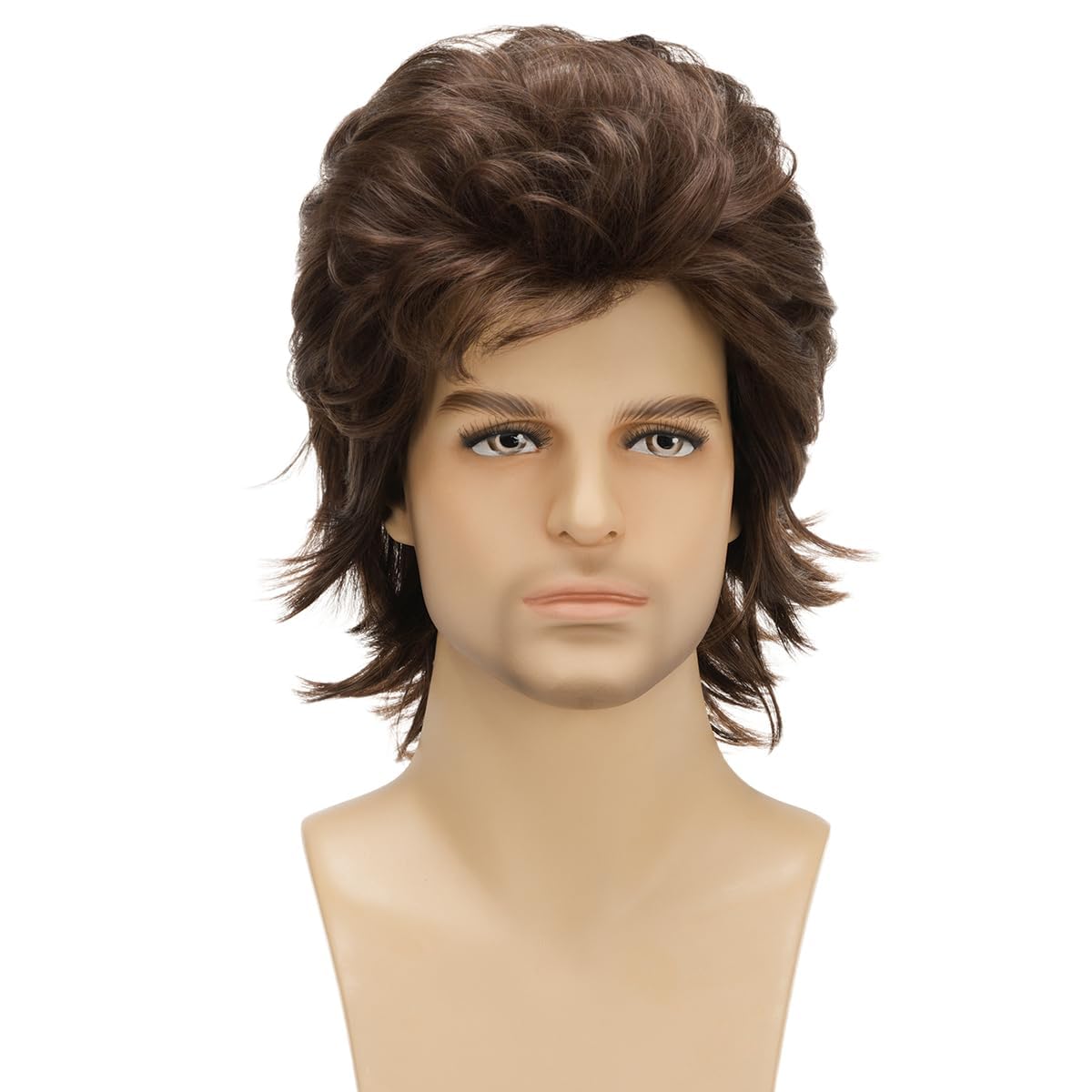 Sabosi Men 80s Wig Short Brown Mullet Wigs,Disco Rocker Punk Synthetic Hair for Daily Cosplay Halloween Wigs