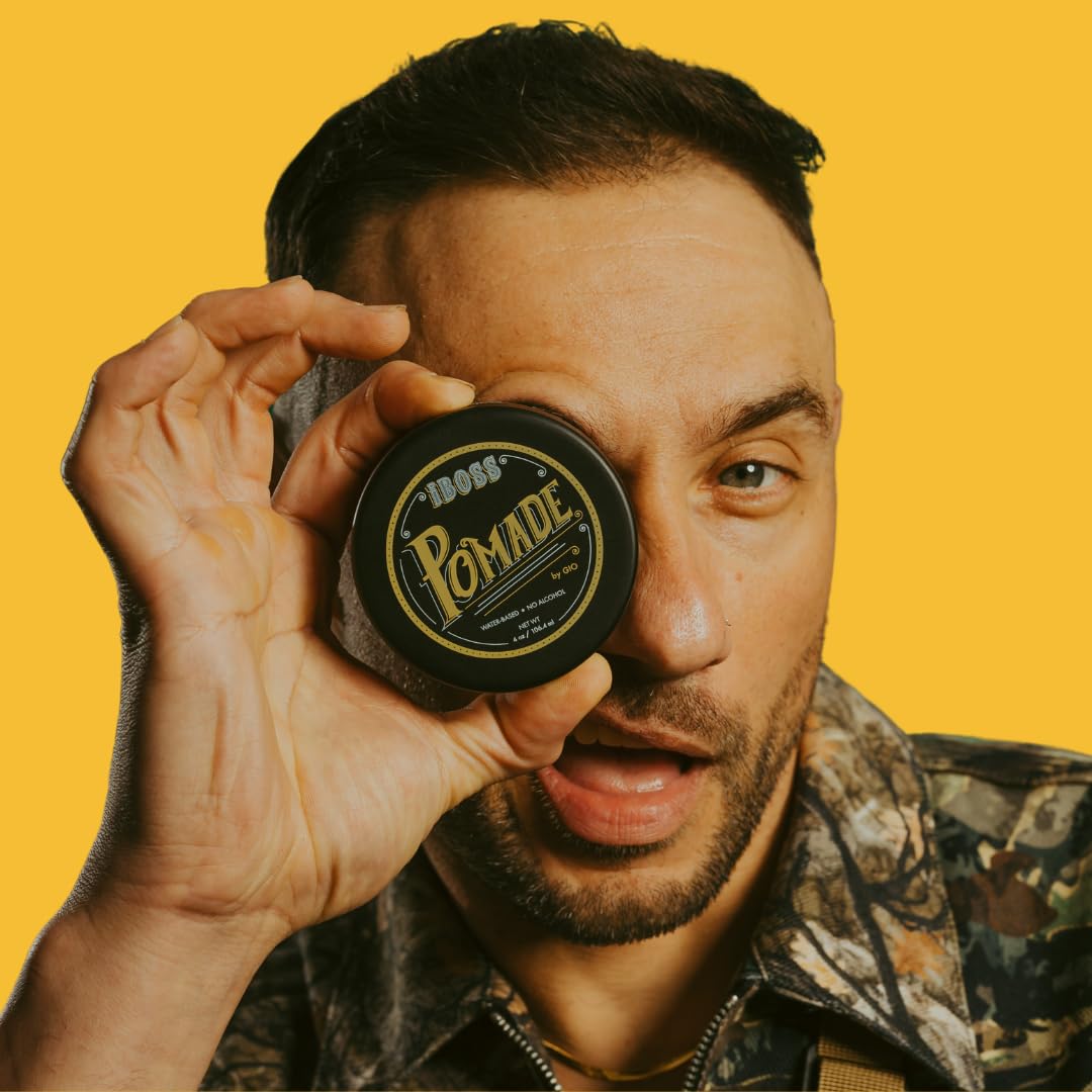 Rev320 iBOSS Water-Based Pomade for Men Strong Hold & Slick Shine, Free of Alcohol, Sulfates, & Parabens, 3.6 oz, Vegan & Cruelty-Free Hair Pomade Men