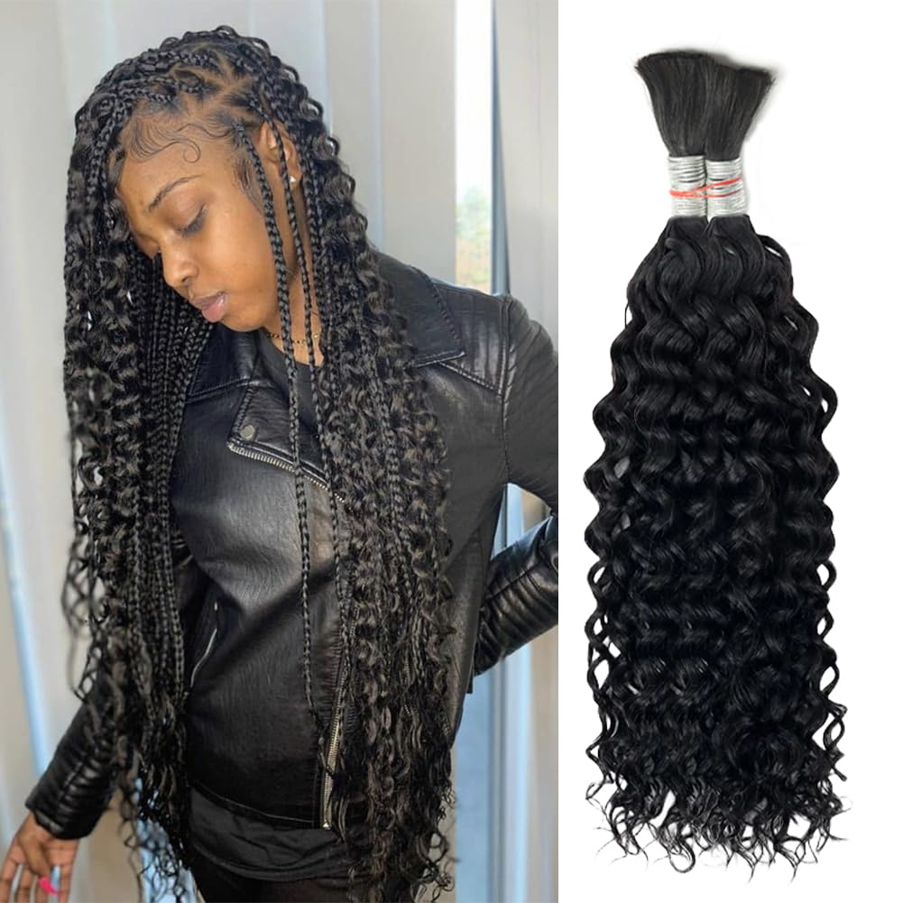 Human Braiding Hair for Boho Knotless Braids Bulk 20inch Curly Bundles Human Hair for Micro Braiding Wet and Wavy Water Wave No Weft Human Hair Extension for Box Boho Braids 100g with 2 Bundles