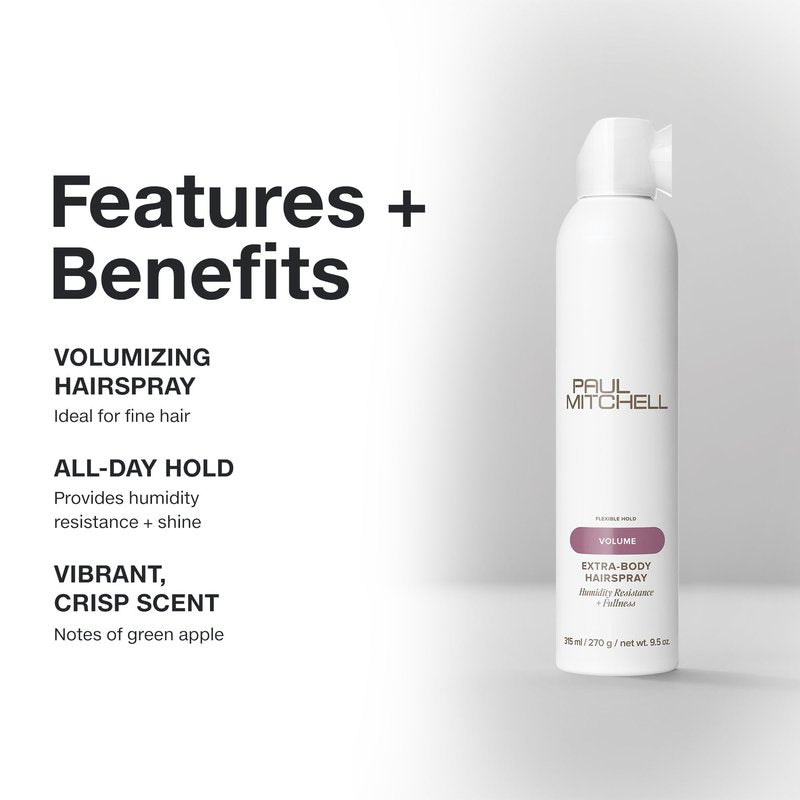 Paul Mitchell Extra-Body Hairspray, Flexible Hold, Maximum Volume + Humidity Resistance, For Fine Hair, 9.5 oz