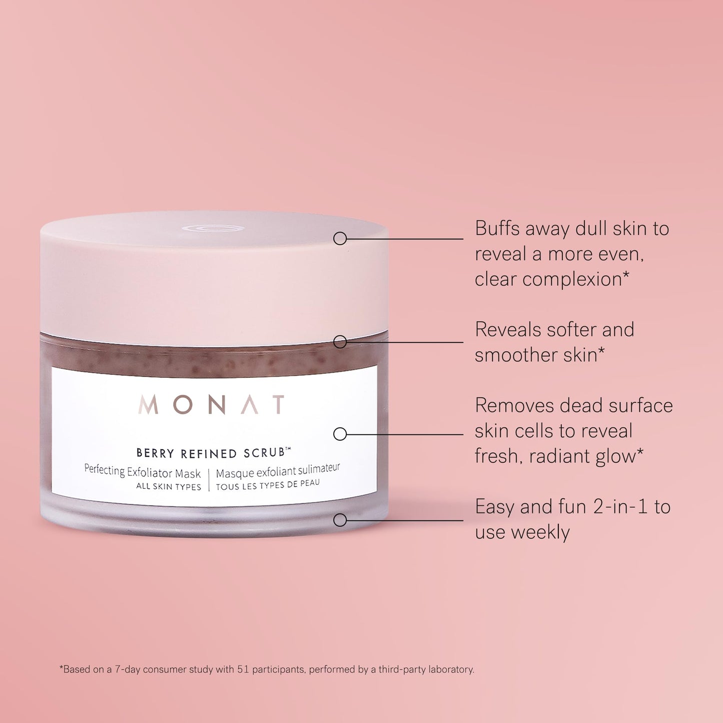 MONAT Berry Refined Scrub™ - Perfecting Exfoliator Mask with Skin-Brightening AHAs and Cranberry Seeds, 87ml