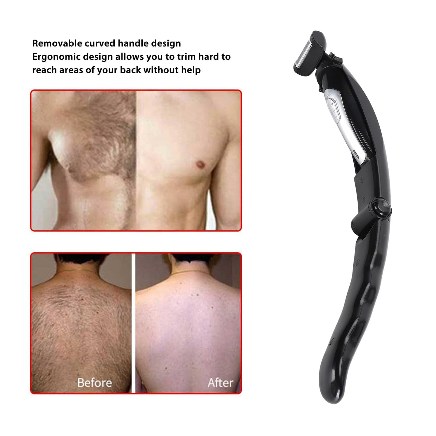 Yunir Back Shavers for Men, Men Electric Body Grooming Trimmer kit for Arm Beard Back, Adjustable Removable Handle with Extreme Reach, Wet Dry Shaving Men Back Groomer