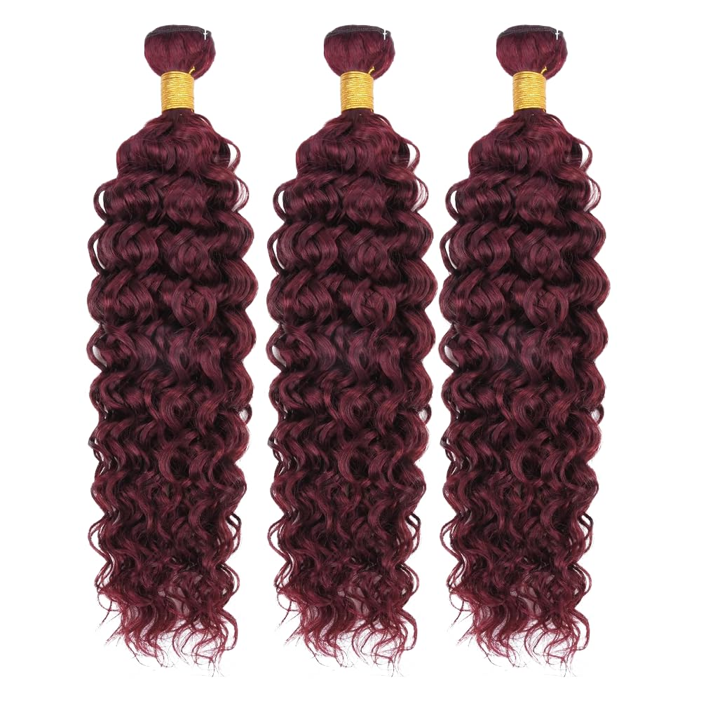 #99J Burgundy Bundles Human Hair Water Wave Human Hair Bundles 16 16 16 Inch FuivJuix Unprocessed Brazilian Virgin Hair Wine Red Water Wave Bundle Human Hair Extensions 3 Bundle 150 Gram For Woman