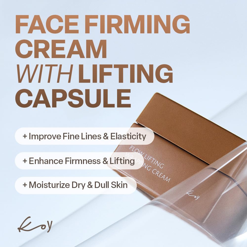 KOY Flow Lifting Wrapping Cream, Anti-Aging Wrinkle Treatment with French Lifting Capsule, Face Firms & Skincare, lightweight Moisturizer, Low Irritation, Radiant Skin for All Skin Types, 1.69 fl oz