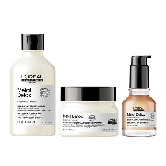 L'Oréal Professionnel Paris Metal Detox Shampoo, Mask & Oil Set - Detoxifies, Prevents Damage & Prolongs Hair Color With Shine, For Damaged or Color-Treated Hair
