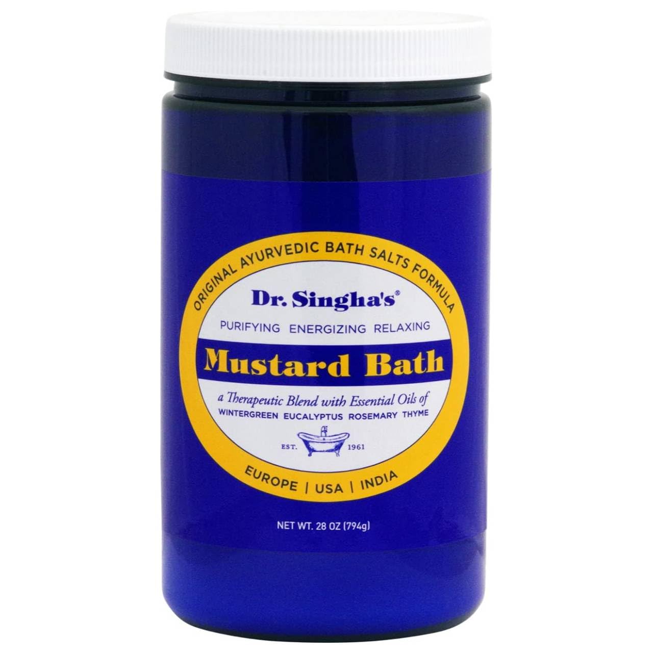 Dr. Singha's Mustard Bath Soak – Aromatherapy Bath Salts with Mustard Seed & Essential Oils for Muscle Relaxation, Stress Relief & Soothing – Epsom Salt Alternative, 28 oz