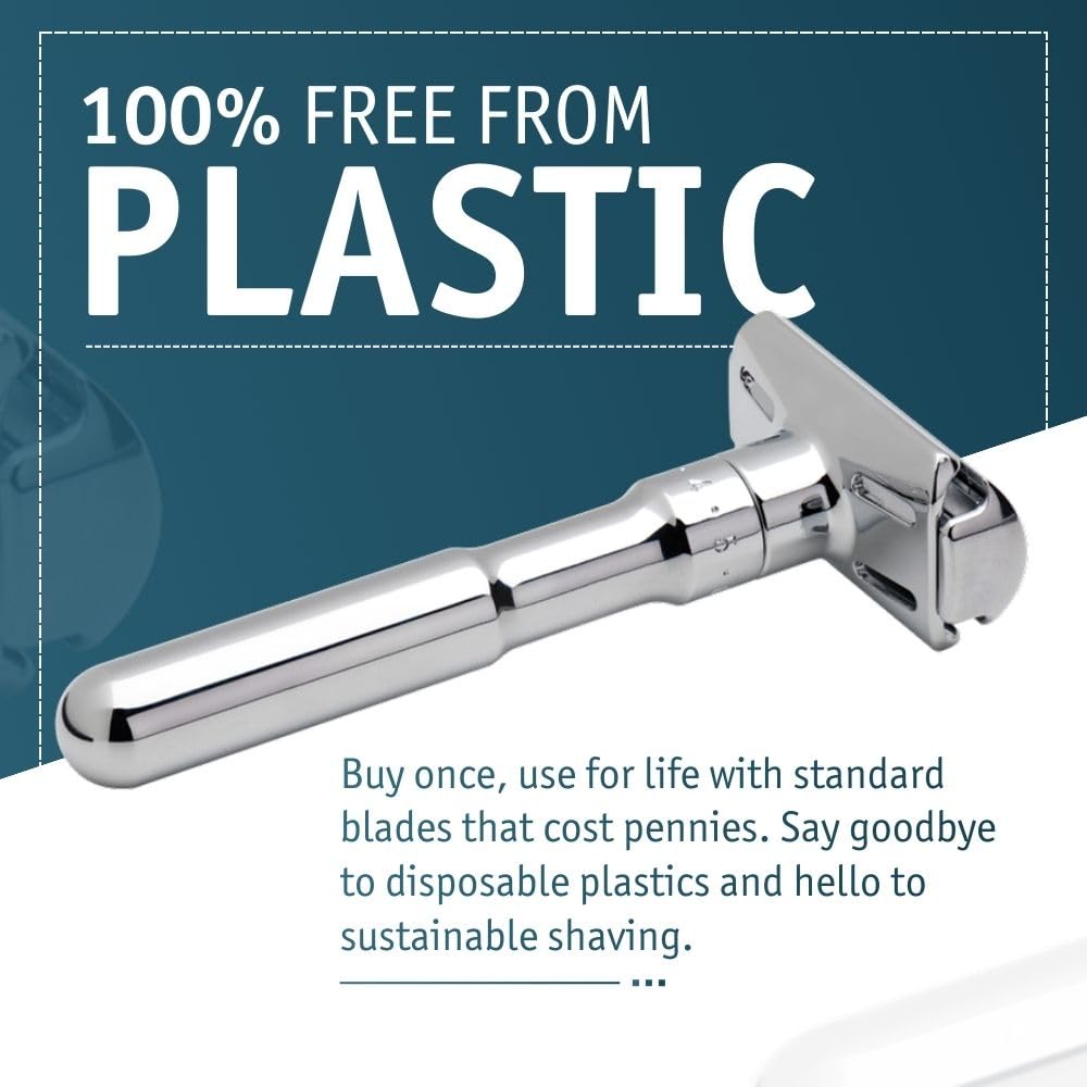MERKUR FUTUR Adjustable Double Edge Safety Razor, Adjustable Razor With Dial, Made in Germany, Plastic-Free, Snap-On Cap Design, Straight Bar