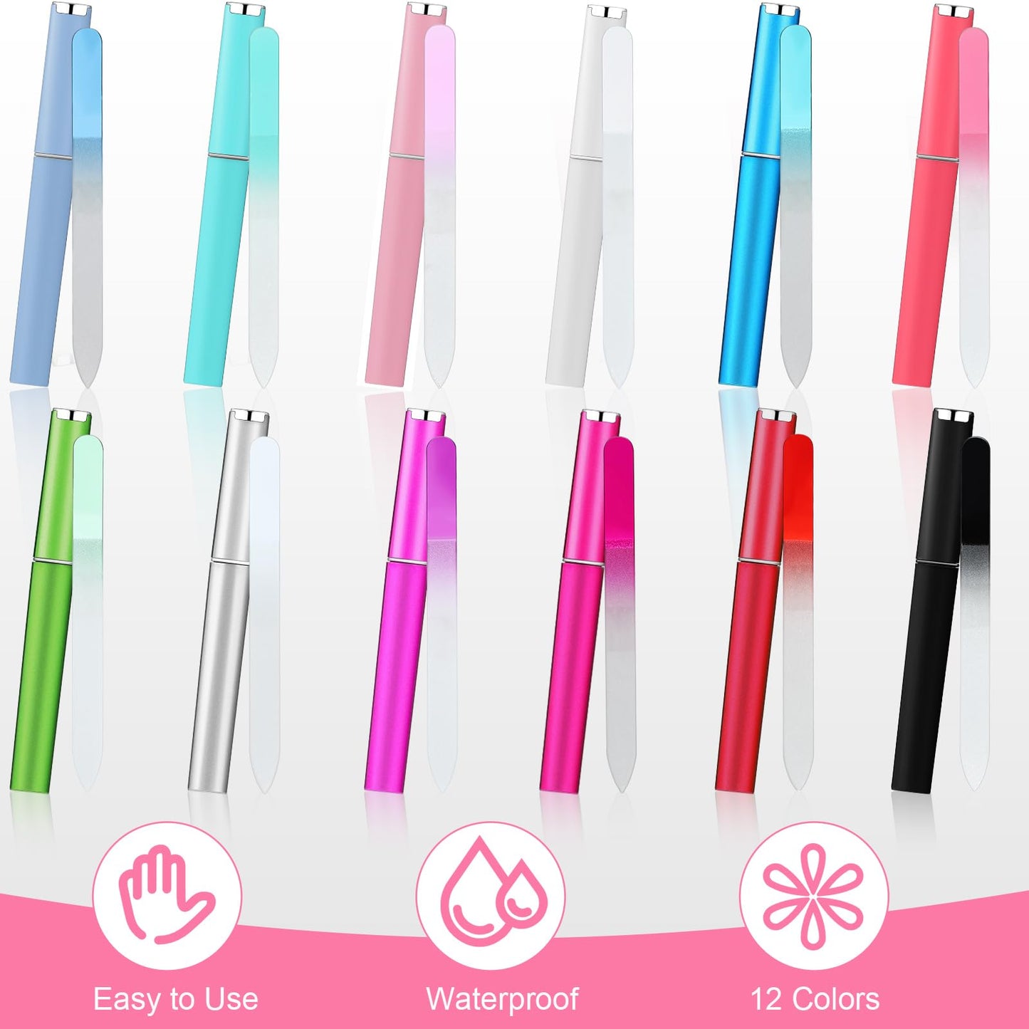 24 Pcs Glass Nail Files Bulk with Case Bulk Manicure for Women Professional Crystal Glass Nail File Double Sided, Gift 12 Colors