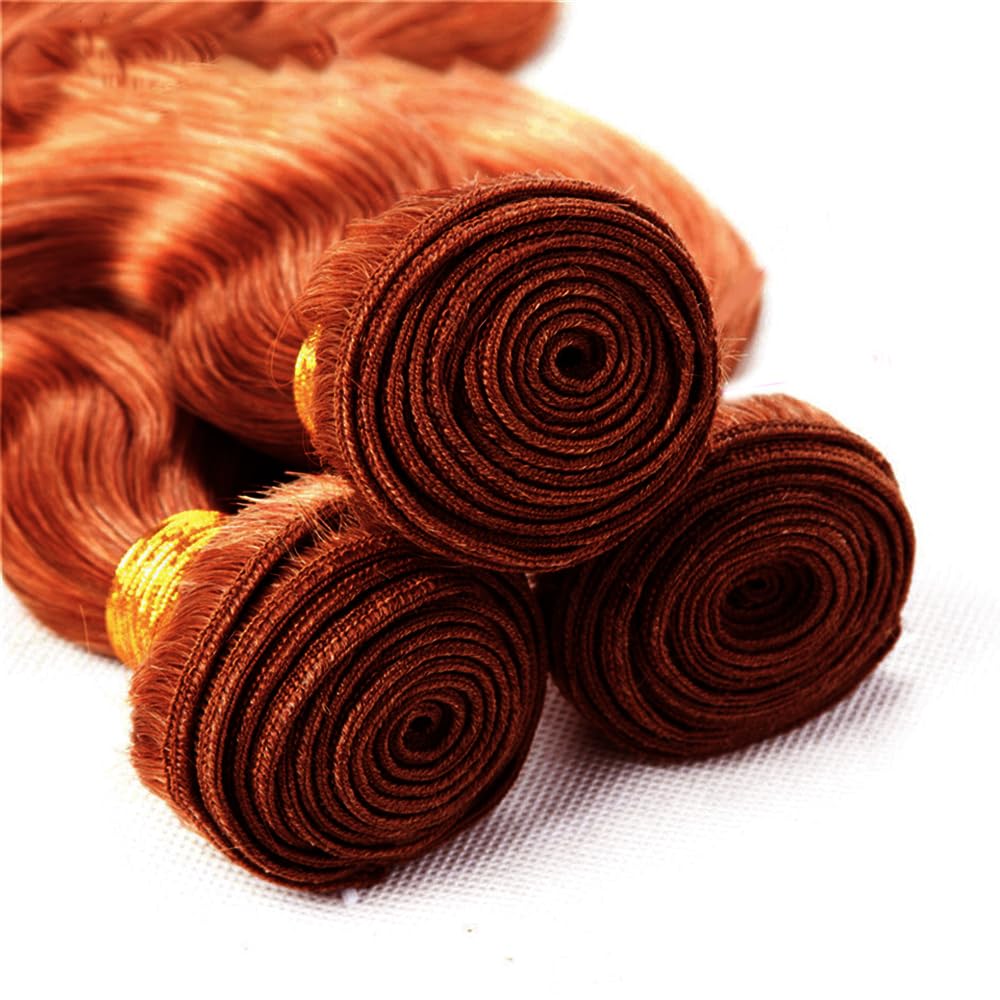 Copper Red Body Wave Hair Extensions - 14 Inch Brazilian Virgin Human Hair Bundles | Reddish Brown Color #33