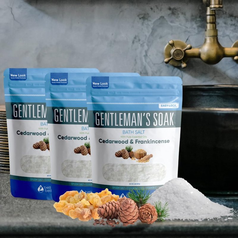 Gentleman's Bath Salt (3-Pack Plus Scoop) Bath for Men with Pure Essential Oils in BPA Free Pouch with Press-Lock Seal Made in USA 3-Pack of 2-lbs, 6-lbs Total