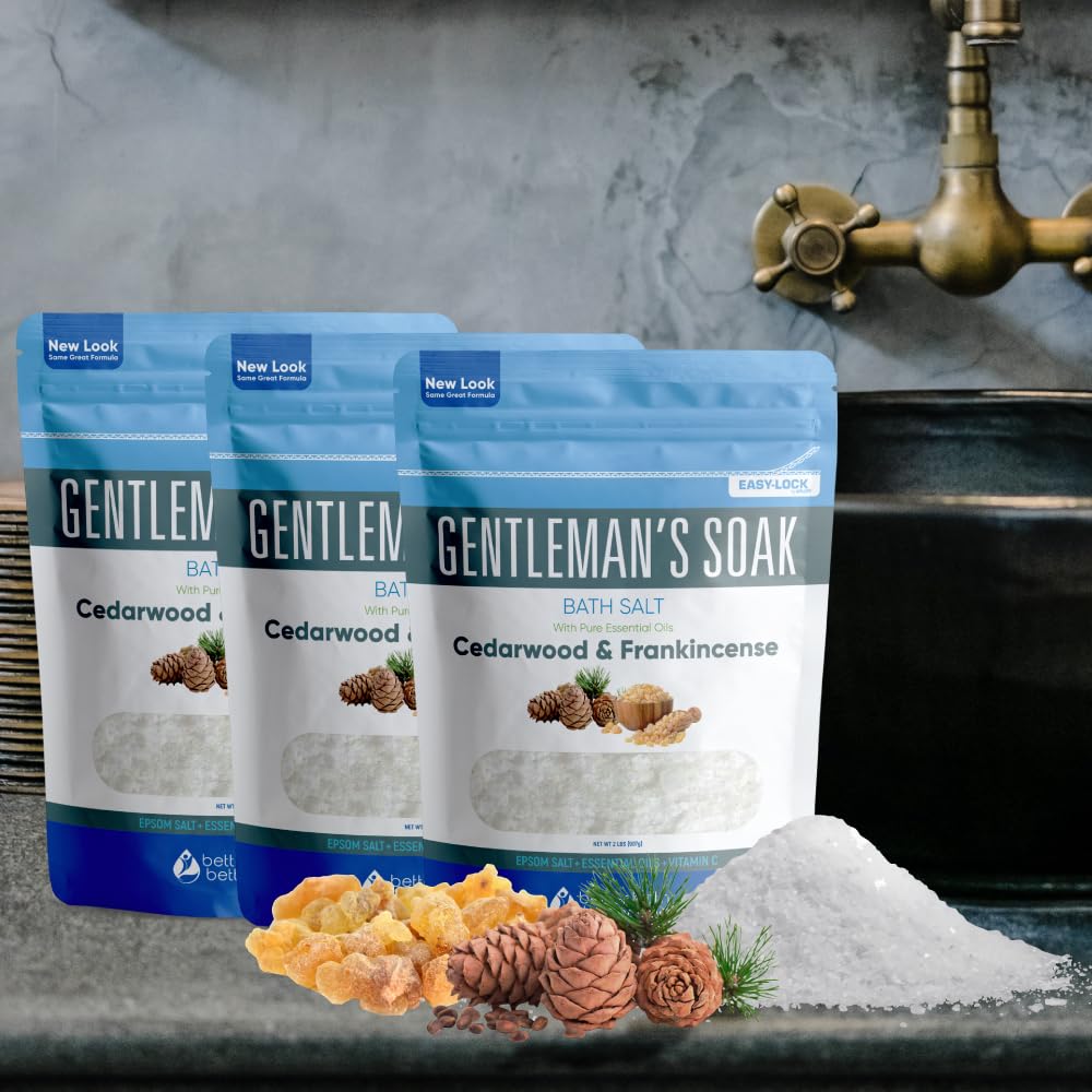 Gentleman's Bath Salt (3-Pack Plus Scoop) Bath for Men with Pure Essential Oils in BPA Free Pouch with Press-Lock Seal Made in USA 3-Pack of 2-lbs, 6-lbs Total
