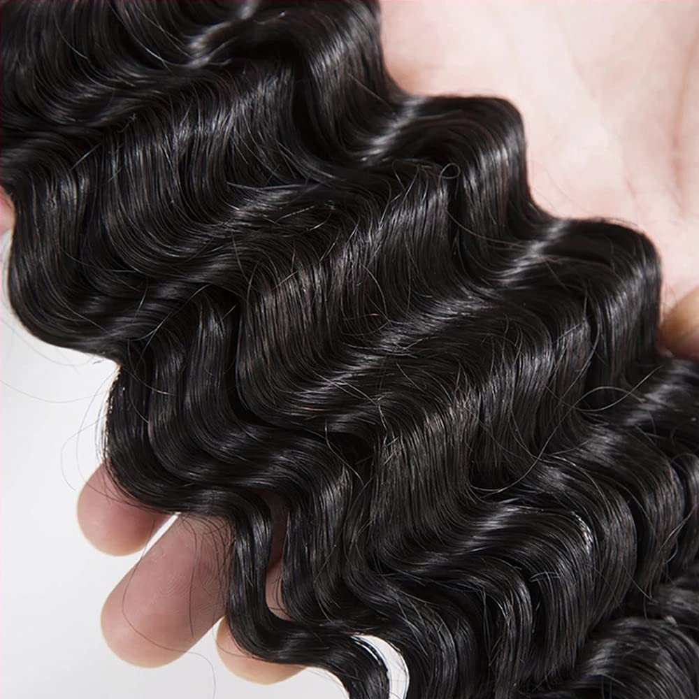 Deep Wave Bundles Human Hair 14 16 18 Inch #1B Natural Black Deep Curly Bundle Human Hair Extensions Unprocessed Virgin Remy Hair 3 Bundle 50 Gram Per Bundle