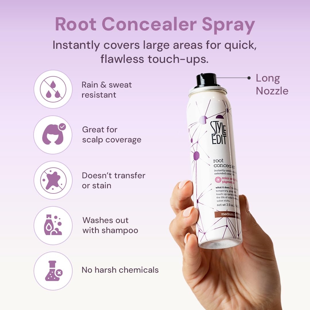 Style Edit Root Touch Up Spray | Temporary Hair Color for Gray Roots and Thinning Hair | Salon-Quality, Transfer-Resistant Hair Concealer | Dark Brown, 2 oz