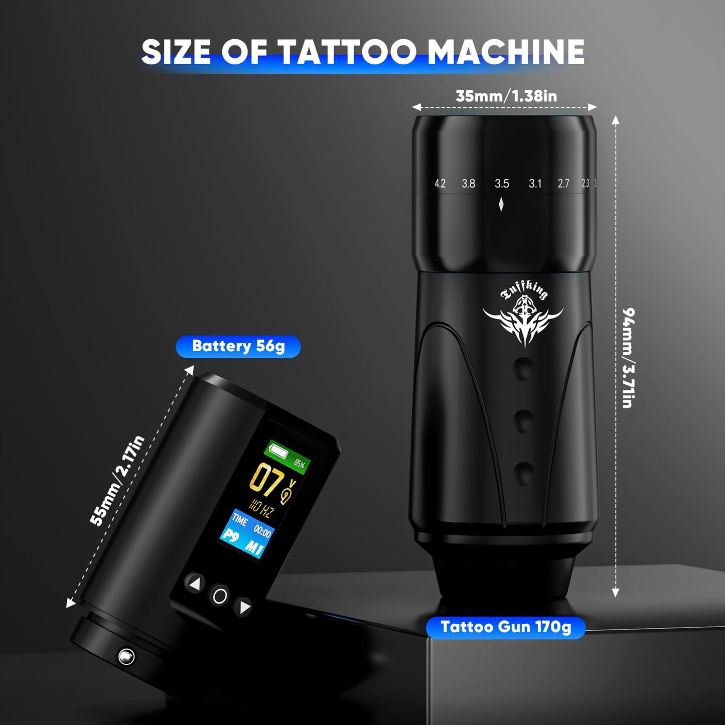 Tattoo Kit, Wireless Tattoo Gun Machine Kit, Complete Beginners Tattoo Supplies Set, 7 Strokes Length Tattoo Pen with Digital LED Display, 1,600mAh Battery, 20Pcs Cartridge Needles