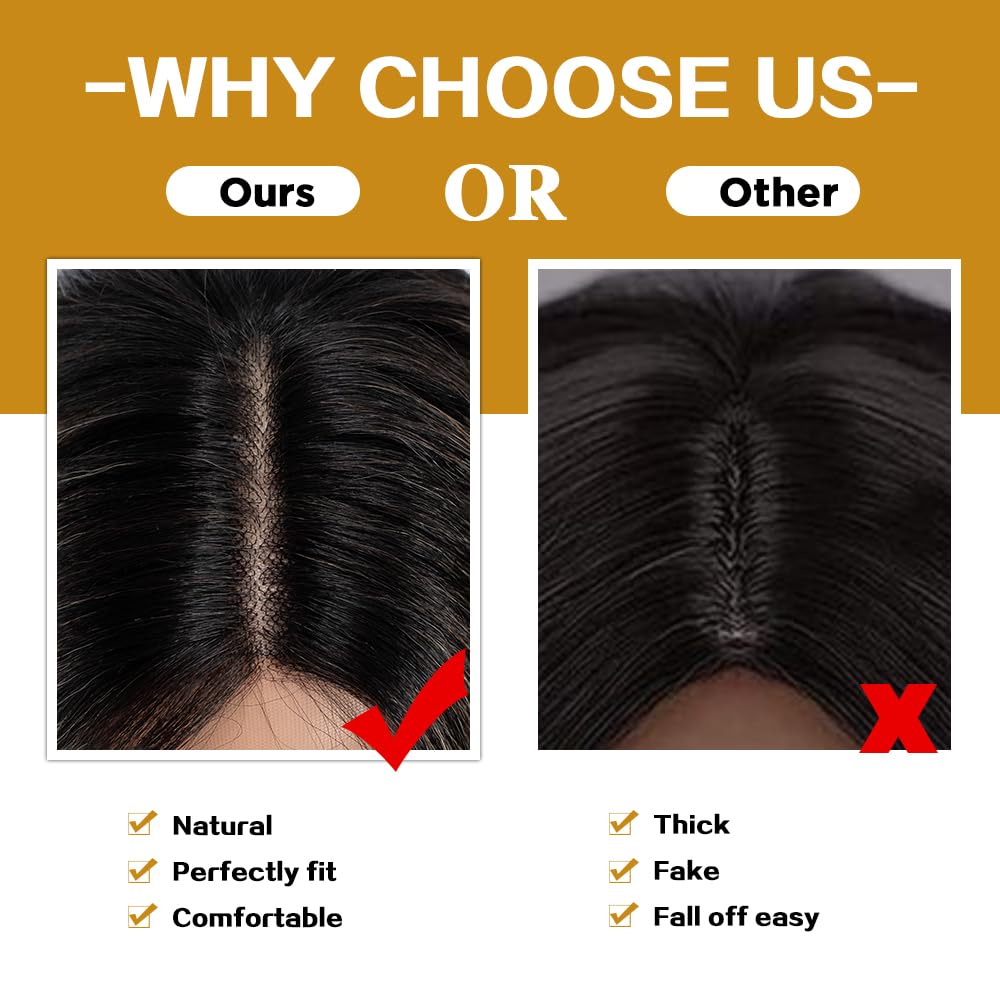 Joedir HAIR Layered Synthetic Lace Front Wig for Women with Curtain Bangs 24 inch Highlight Ash Brown Skunk Stripe Wig for Daily Party Cosplay (Color:NTSA4/10/23B/613C)