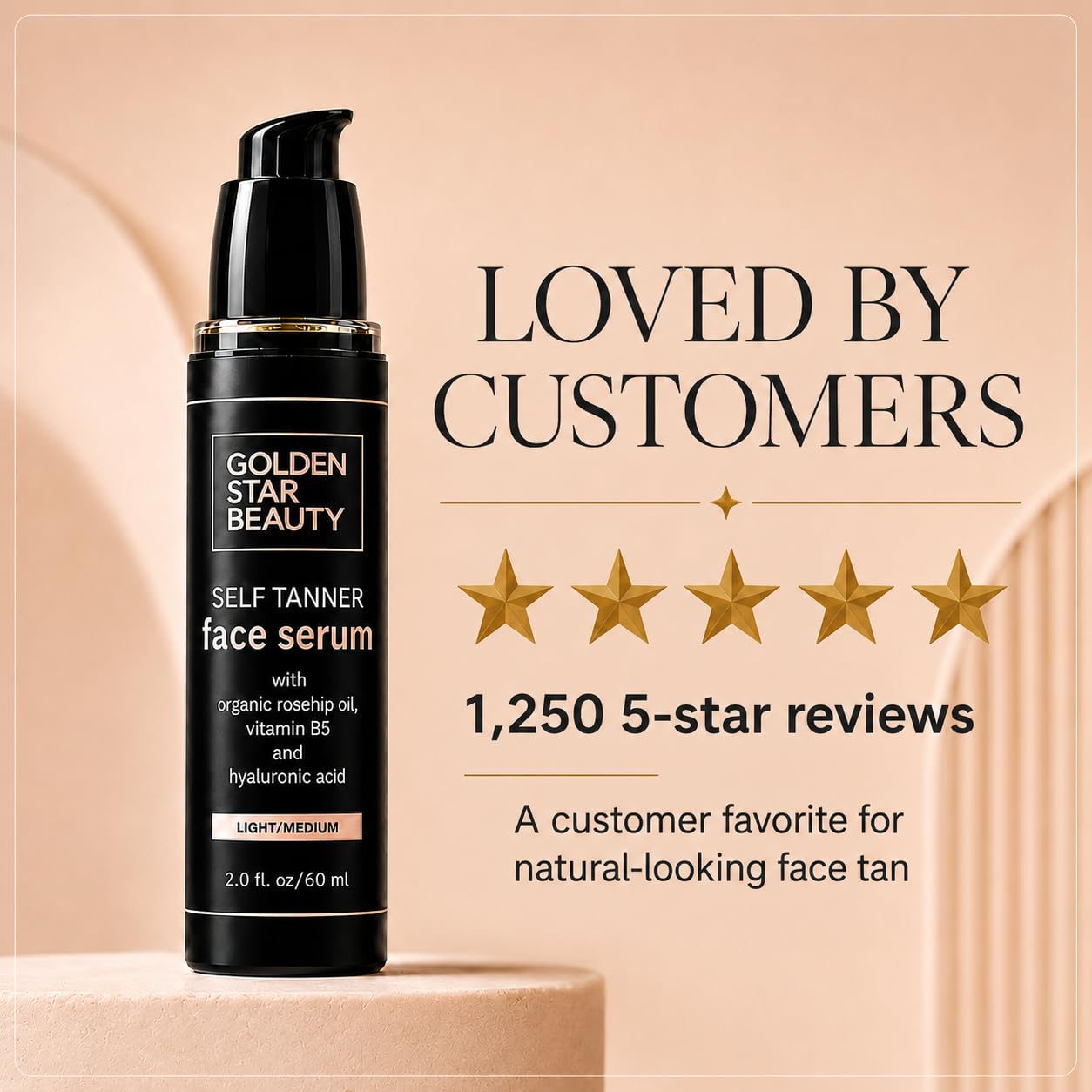 Face Tanner – Self Tan Serum w/Hyaluronic Acid, US Made with Certified Organic Ingredients, Streak-Free, No Orange, Natural Glow, Sensitive Skin Safe, Sunless Facial Tanner, Medium to Dark, 2.0 fl oz
