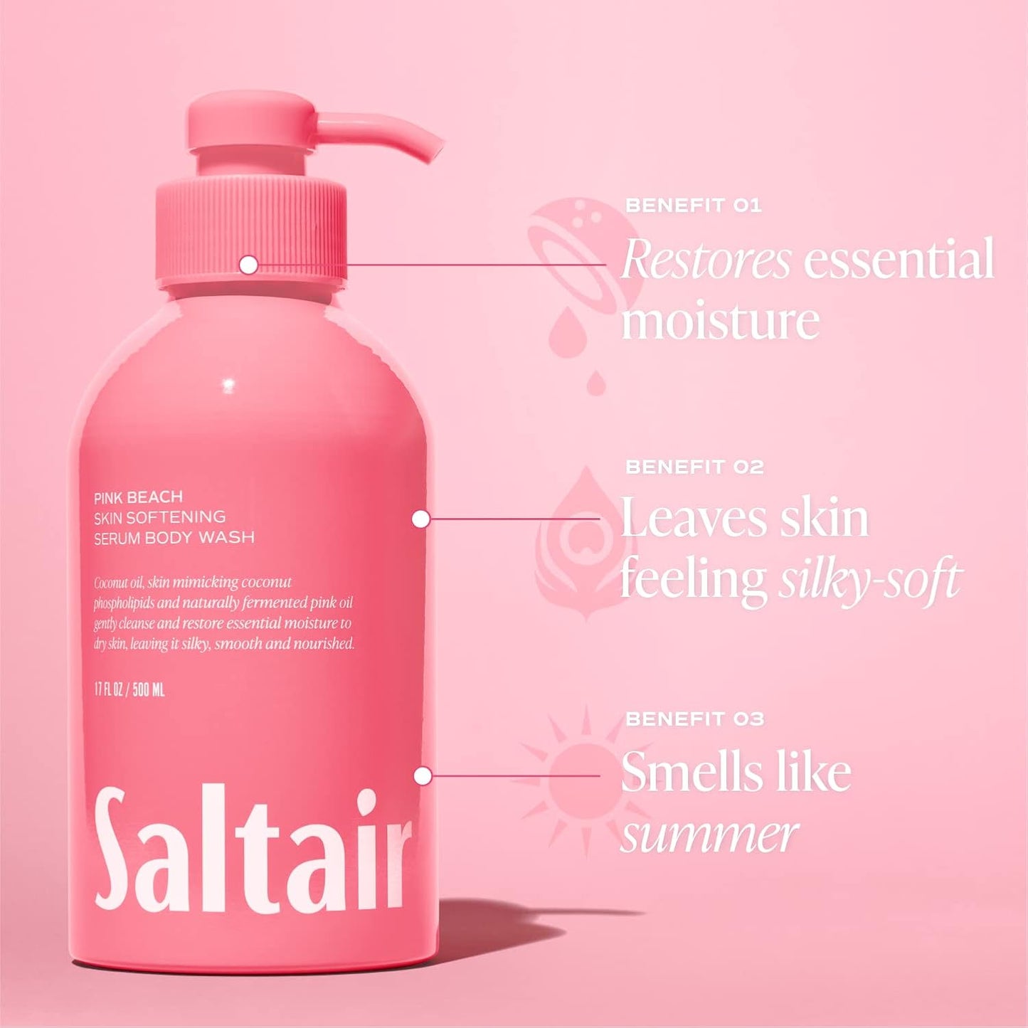 Saltair Body Wash - Pink Beach Scent | Nourishing Formula, 17 Fl Oz