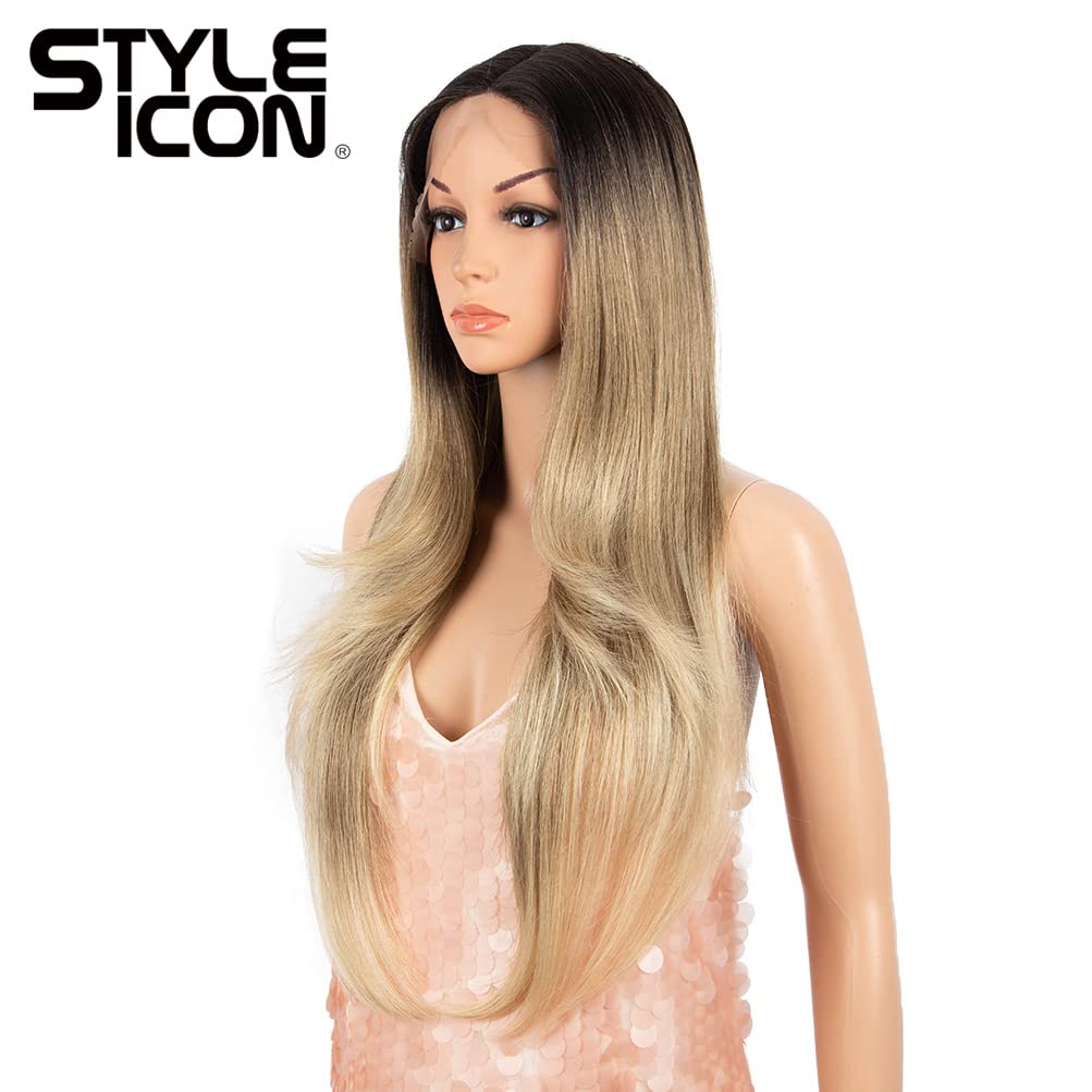 Style Icon 28" Lace Front Wigs Middle Part Lace Wig Long Straight Wig Synthetic Ombre BlondeWig(UPG Lace Wig, SOP22613)