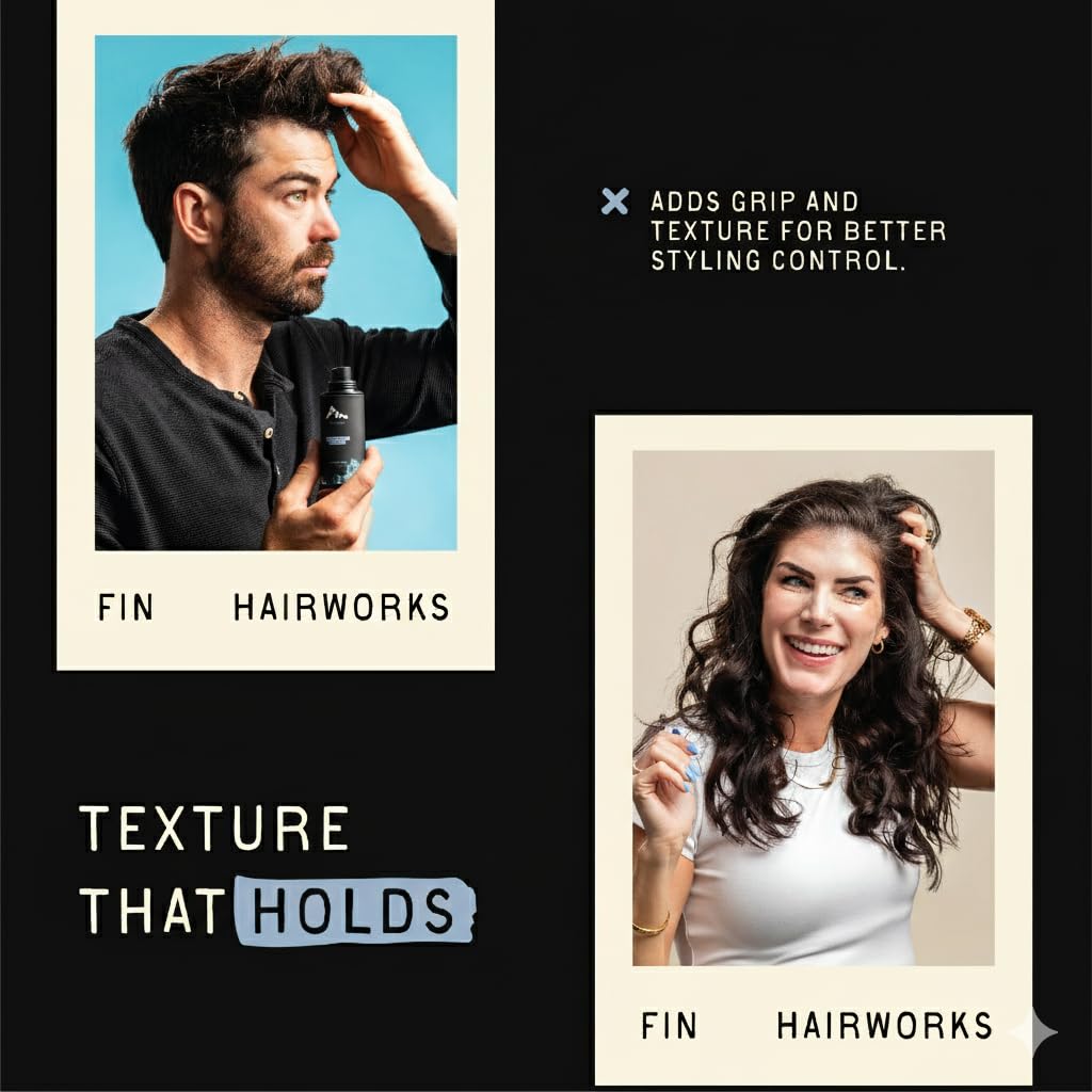Fin Hairworks Plant Based Hair Texture Powder Spray, Volumizing Styling Powder, Natural Matte Finish, Medium to strong hold, Teens fluffy hair, Cheerleading, Wedding Updo, 20g non-aeresol puff pump