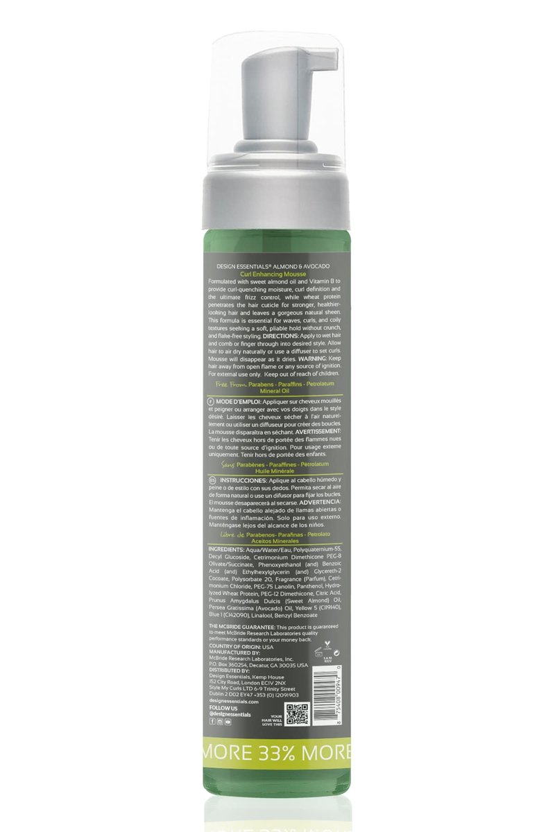 Design Essentials Almond and Avocado Curl Enhancing Hair Mousse for Curly Hair; 10 Oz (Pack of 1)