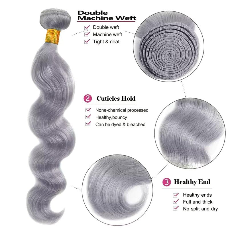 Grey Bundles Human Hair Body Wave Bundles 16 16 16 Inch Gray Body Wave Human Hair Extensions Double Weft Unprocessed Brazilian Virgin Hair 3 Bundle 50 Grams Per Bundle