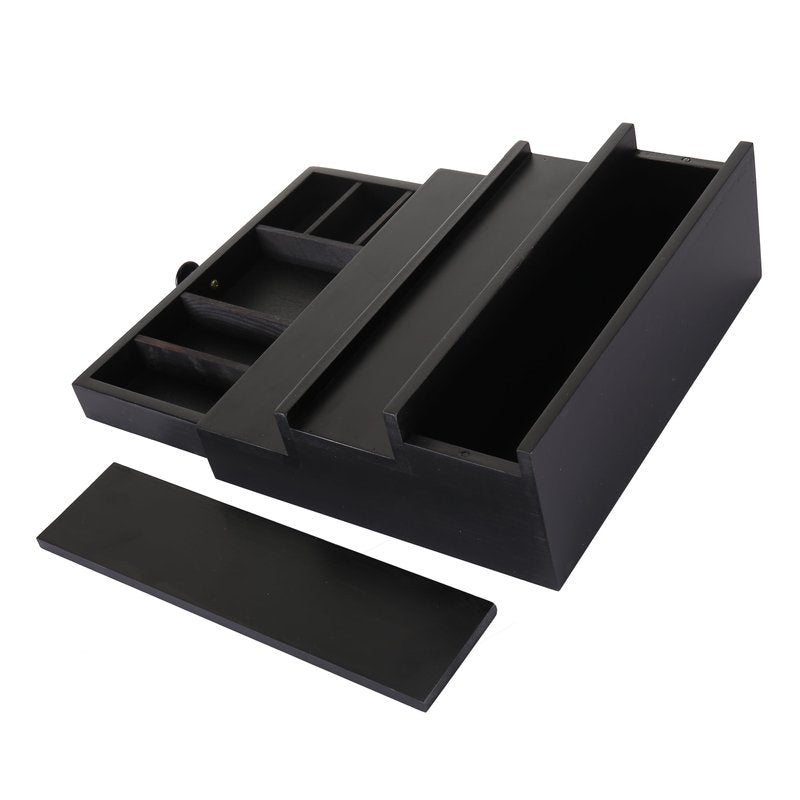 Fengligoo Black Wooden Cologne Organizer for Men - 3 Tier Wooden Perfume Display Stand with Drawer and Hidden Compartment for Organizing and Storing, Cologne Holder Shelf for Dresser