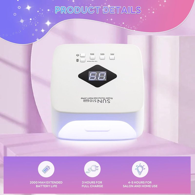 Cordless Nail Lamp - 120W Rechargeable UV LED Nail Dryer with 3 Timer Modes | Portable for Salon & Home Use, Lasts 4-5 Hours