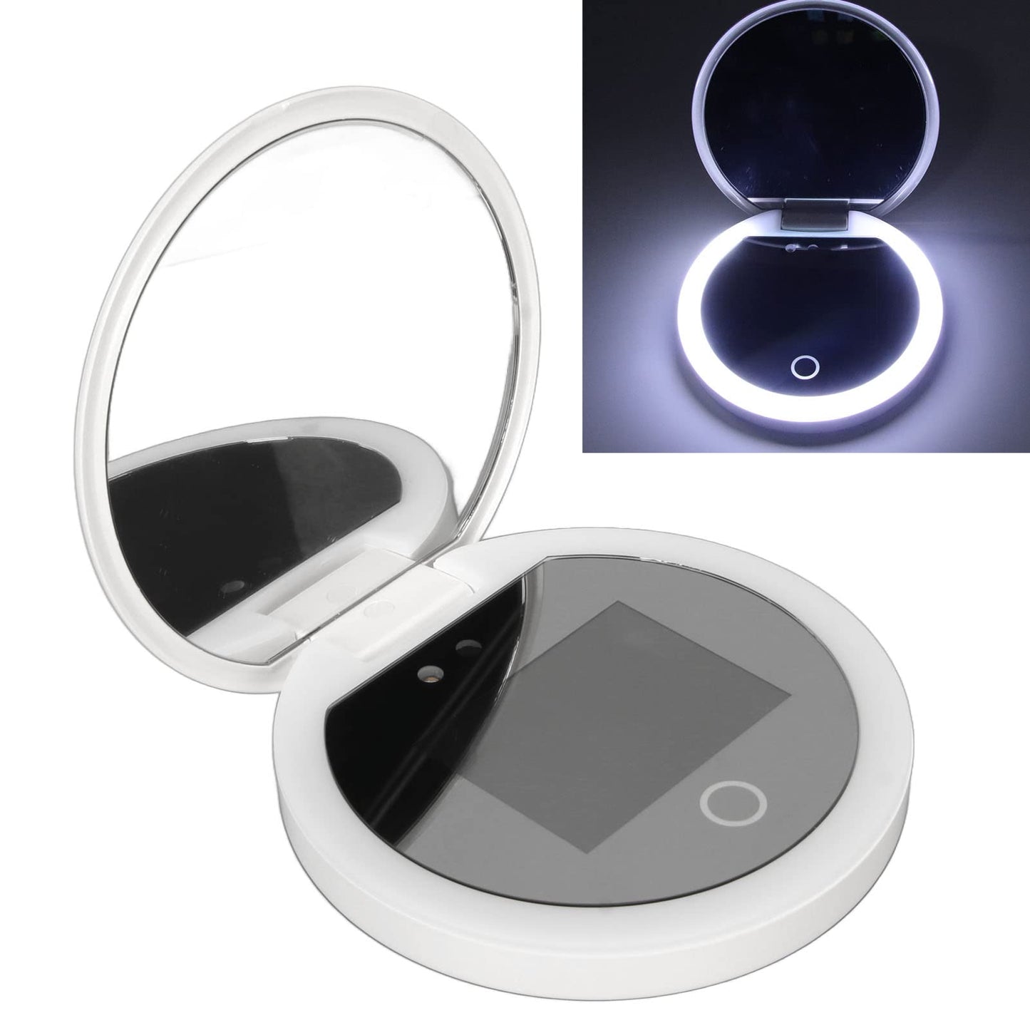 Yunir Mirror Sunscreen Testing Camera, 2X Magnification Lighted Travel Makeup Mirror with Rechargeable, Round 3.5inch Pocket Mirror with Folding for Outdoor