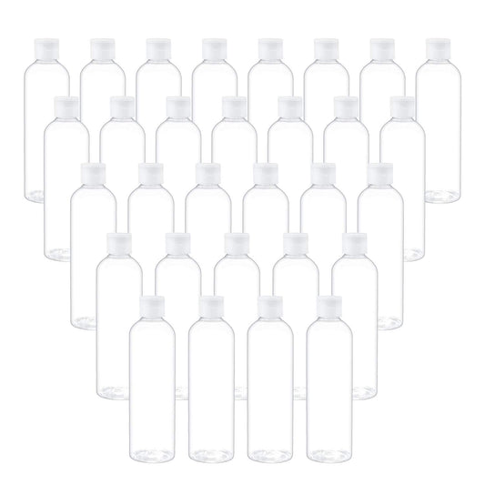 TRENDBOX 8oz/250ml Clear Bottles with Flip Cap Lid BPA-Free Travel Containers For Shampoos,Lotions and Massage Oils - 30 Pack