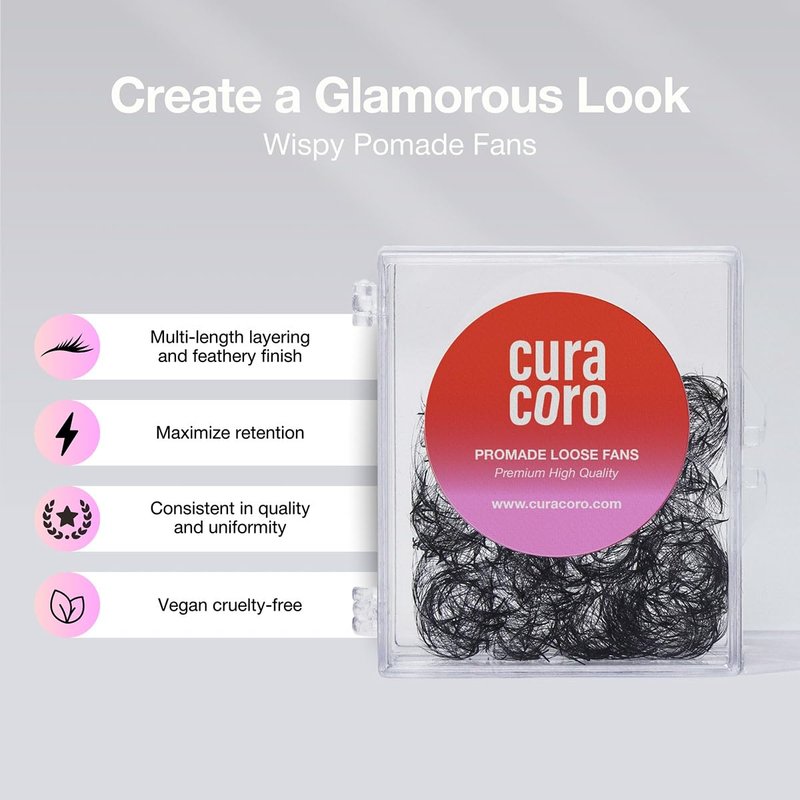Curacoro Promade Wispy Lash Extensions - 9D 0.05 CC Curl, 11mm Length | Handmade Volume Eyelashes