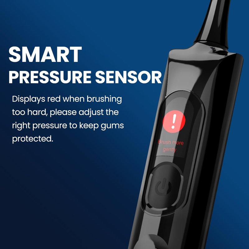 Marlincare Electric Toothbrush, Sonic Toothbrush for Adults Teens with Pressure Sensor, AI Zone Cleaning Tracking, 5 Modes & 3 Intensities, 180 Days Battery Life, 4 Brush Heads with Travel Case, Black