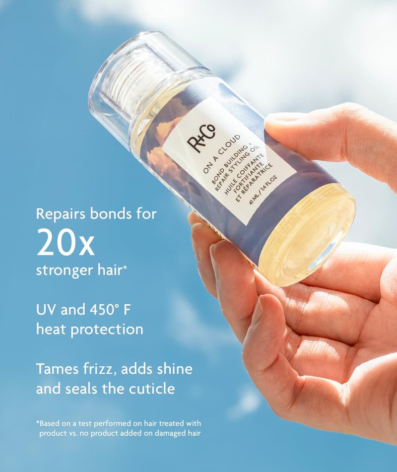R+Co On a Cloud Bond Building Repair + Styling Oil - Lightweight Silicone-Free Hair Oil for Frizz Control, Shine, Heat & UV Protection - Strengthens & Repairs All Hair Types - 1.4 Fl Oz / 41 mL