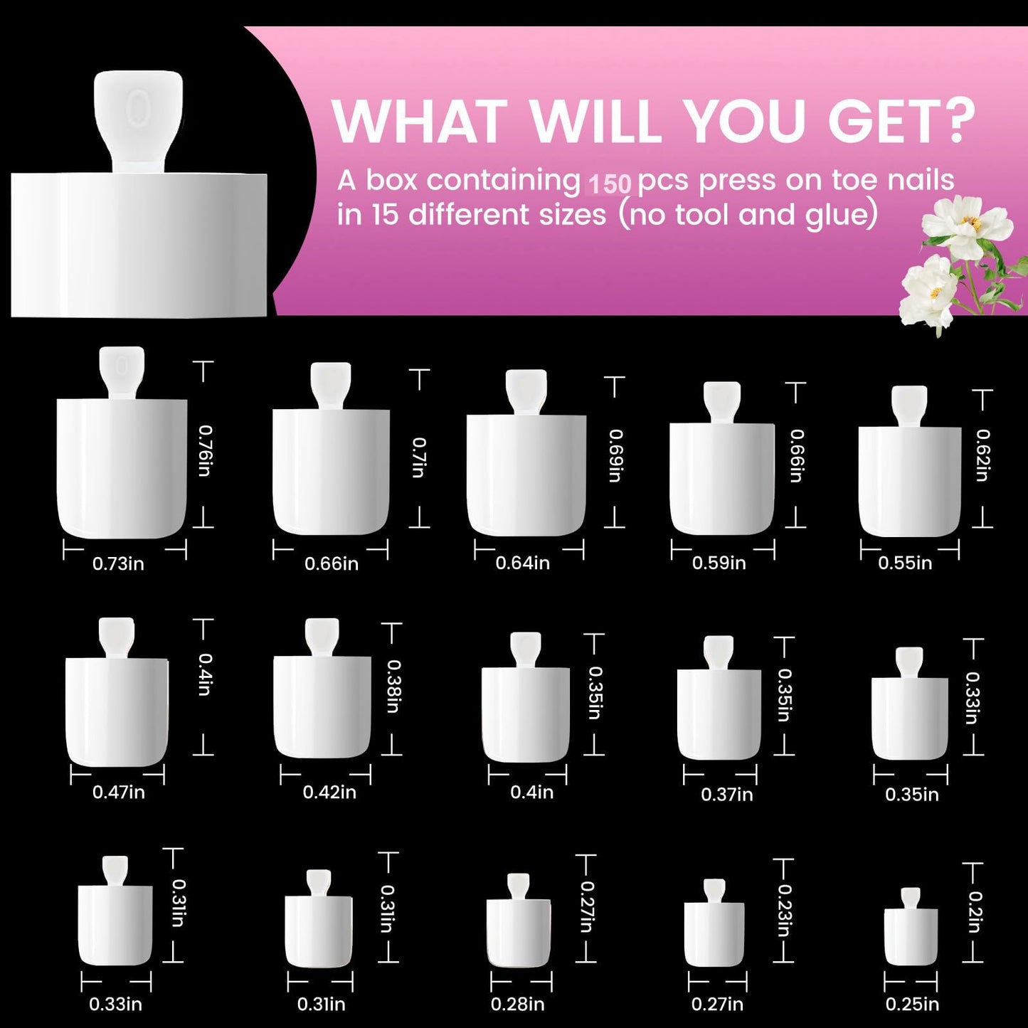 Toe Nail Press ons,SITELENABY Press On Toenails for Women 150 PCS White Fake Toenails Press on Nails,15 Sizes Soft Gel False Toenail Extension,Full Cover Gel Acrylic for Salon X