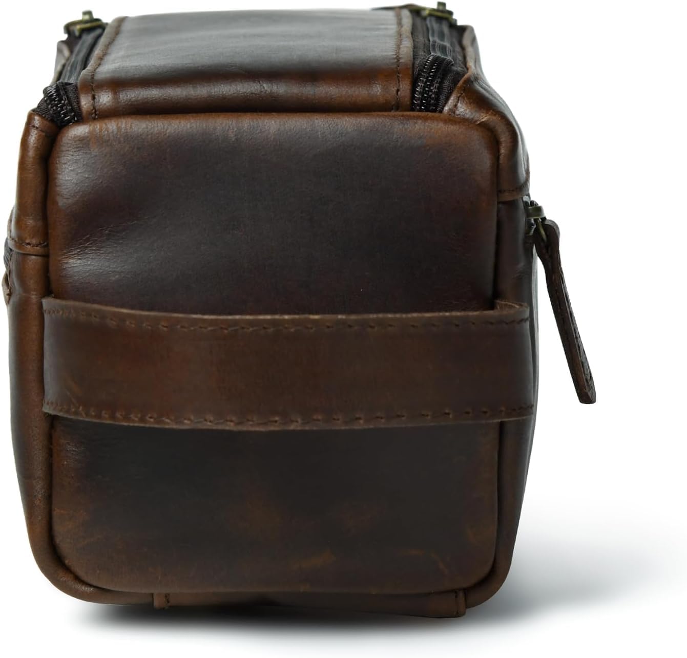Leather Toiletry Bag for Men - Handmade Travel Kit with Durable Waxed Canvas Lining | Small Brown Shaving Organizer