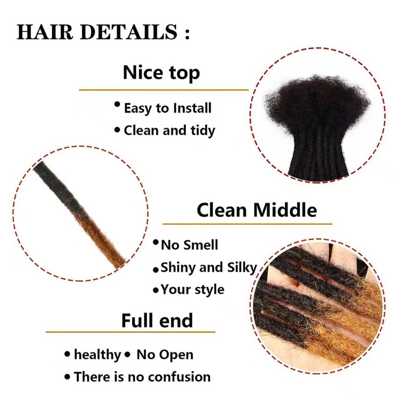 8 Inch Loc Extension Human Hair 30 Strands 0.4cm Thickness 100% Human Hair Full Handmade Permanent Dreadlock Extension Human Hair For Women/Men Can Be Dyed Bleached Curled (#BUG)