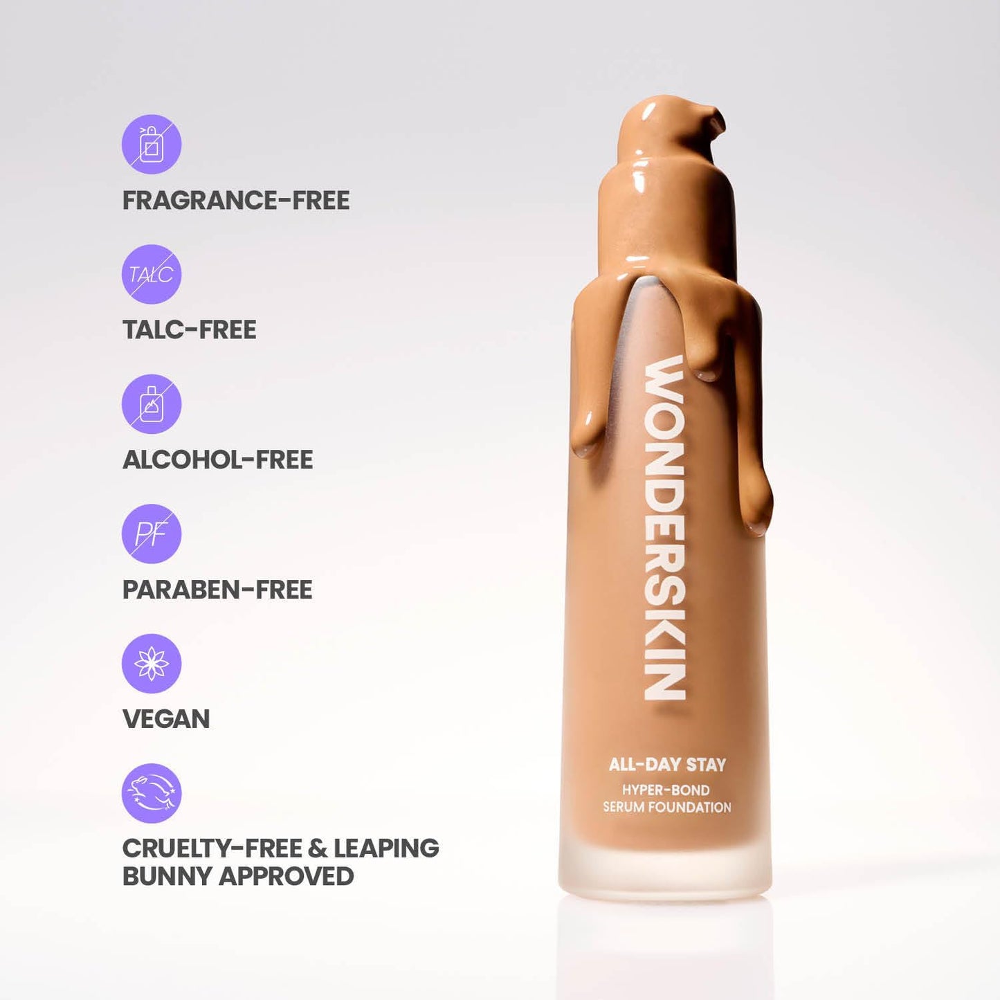 Wonderskin Hyper Bond All-Day Stay Serum Foundation - Waterproof, Transfer-Proof Face Makeup with Niacinamide & Hyaluronic Acid | Lightweight Natural Finish (Halo)