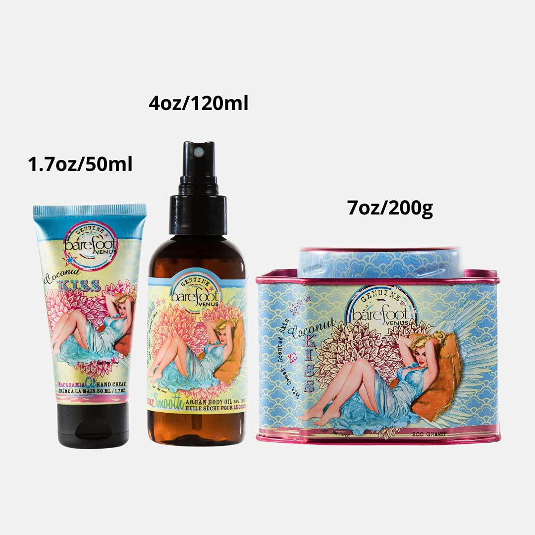 Barefoot Venus bath Soak, Hand Cream & Argan Oil Body Care Gift Set (coconut Kiss)