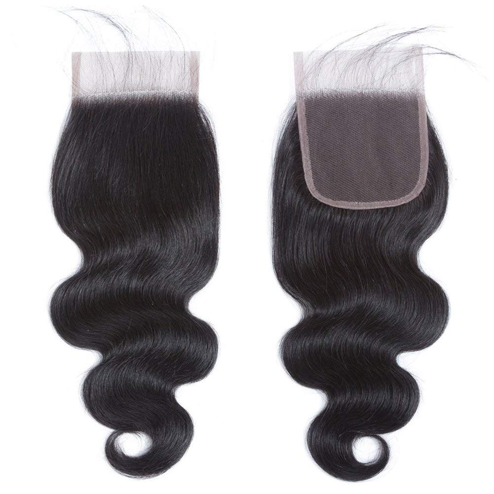 Body Wave Closure - 4x4 Brazilian Human Hair Lace Top | Natural Black, 18 Inch with Baby Hair