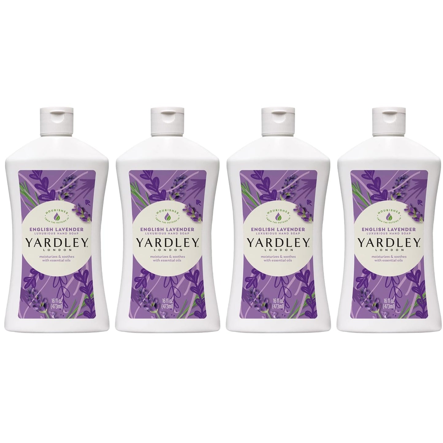 Yardley London English Lavender Liquid Hand Soap Refill 16 oz Bottles, 4 Pack – Moisturizing Hand Wash with Soothing Lavender Scent